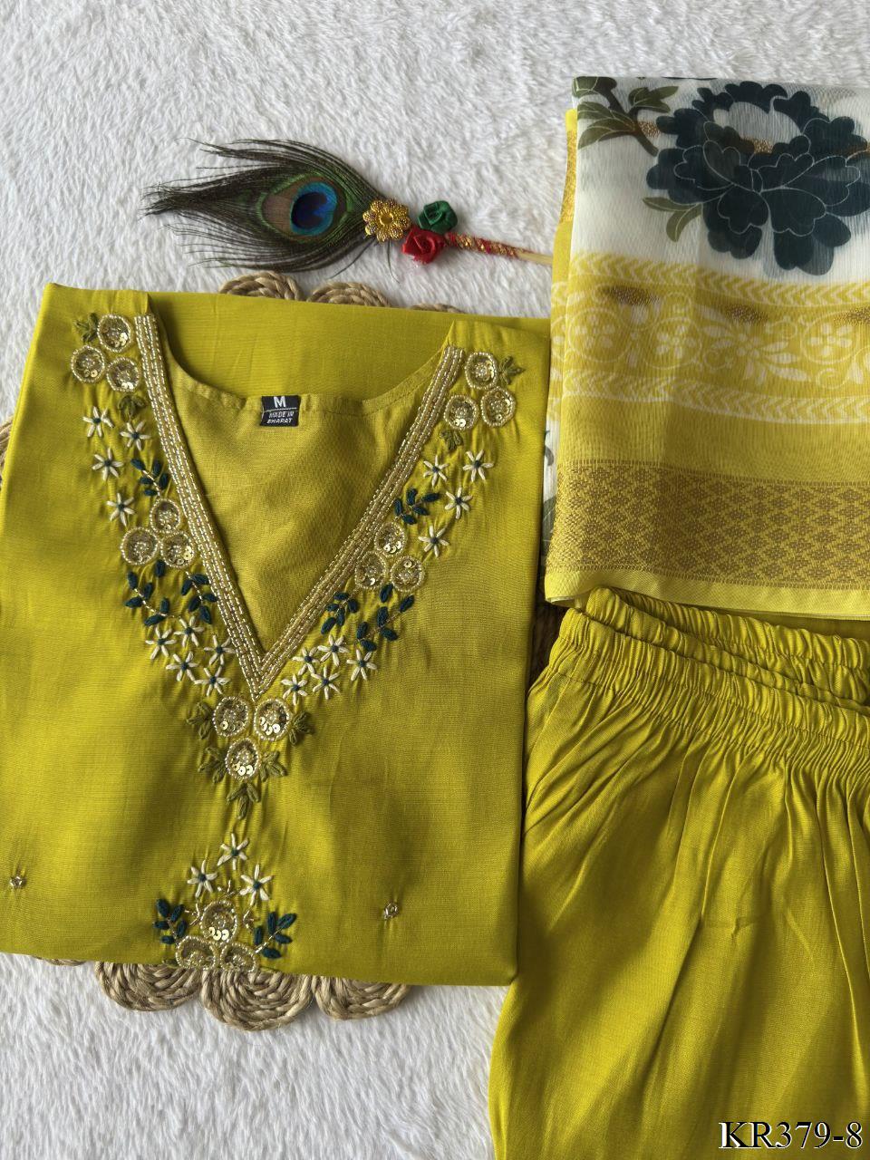 Premium Romn Silk With Hand Work Kurti