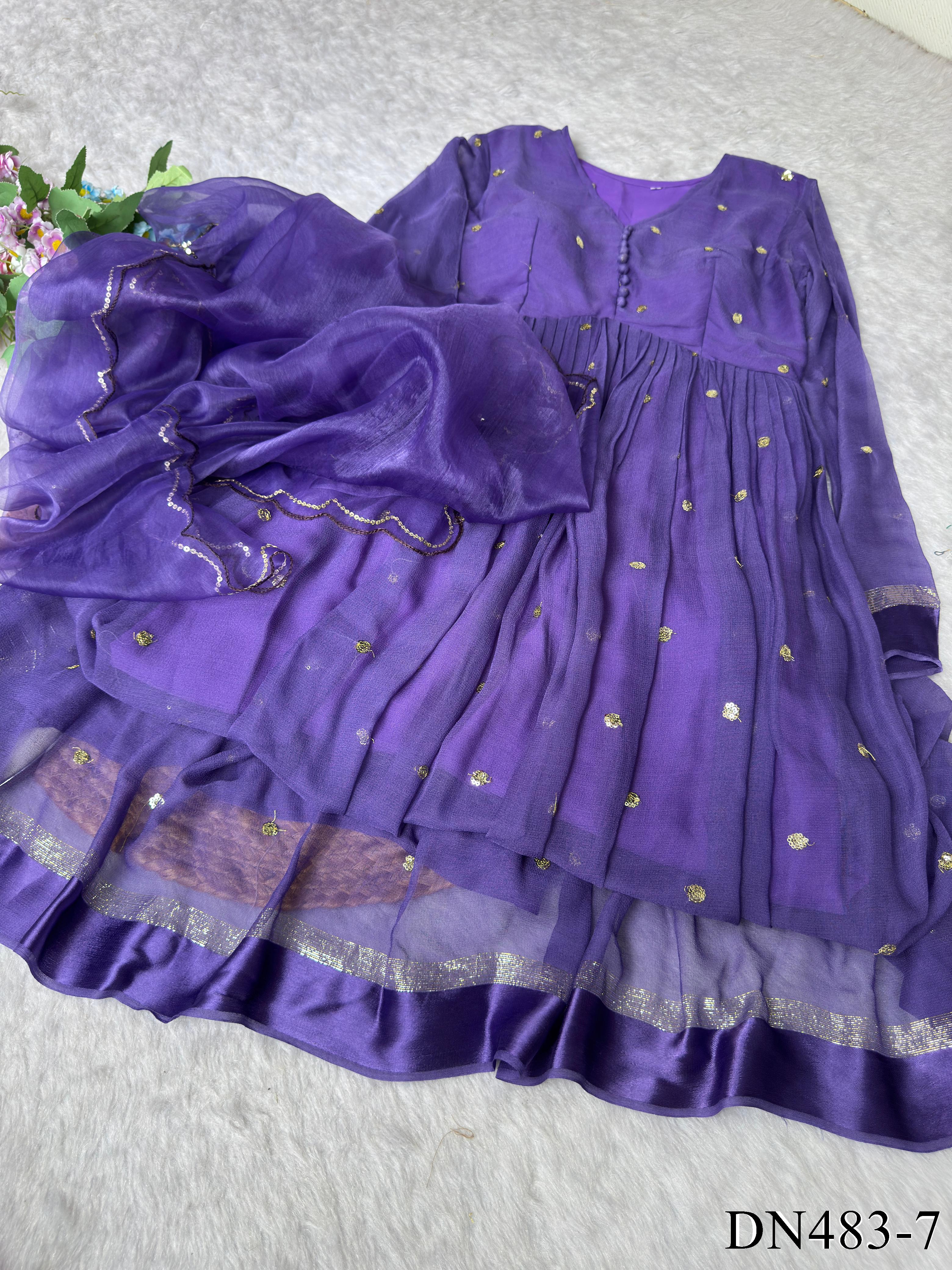 Purple Color Georgette Heavy Sequins Work Gown