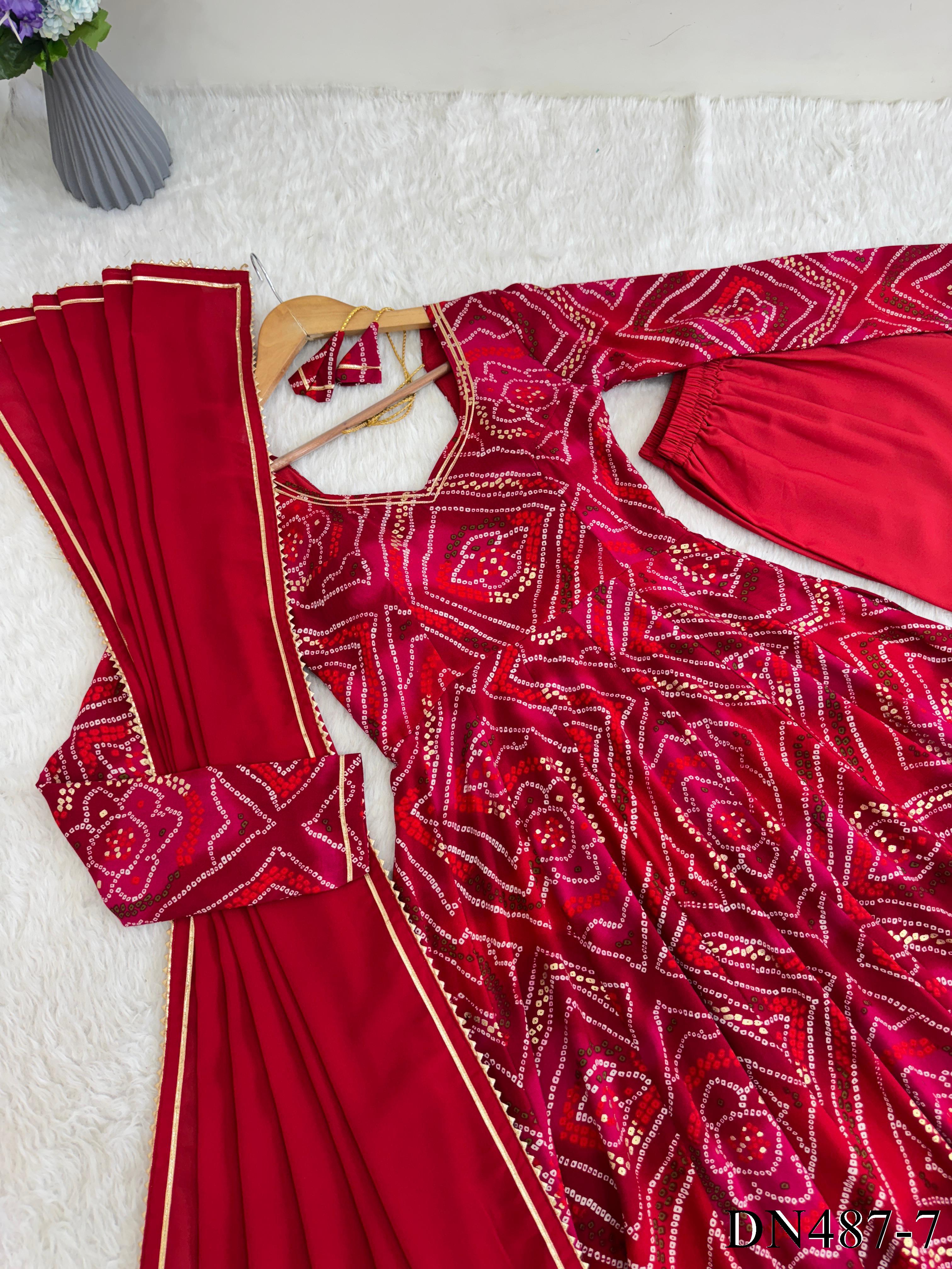 Red Color Viscos Reyon Fabric With Gotta Patti Work  Gown