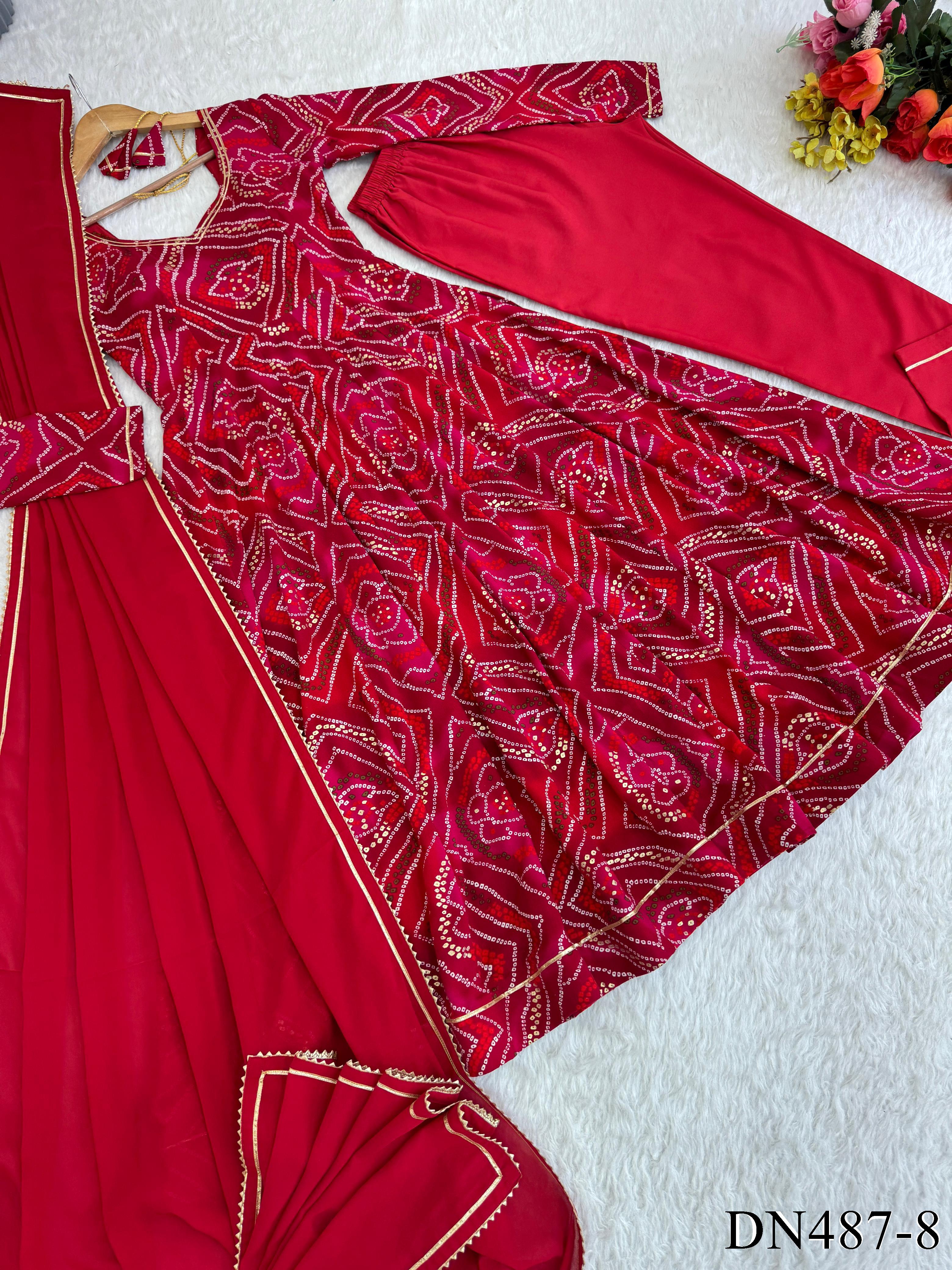 Red Color Viscos Reyon Fabric With Gotta Patti Work  Gown