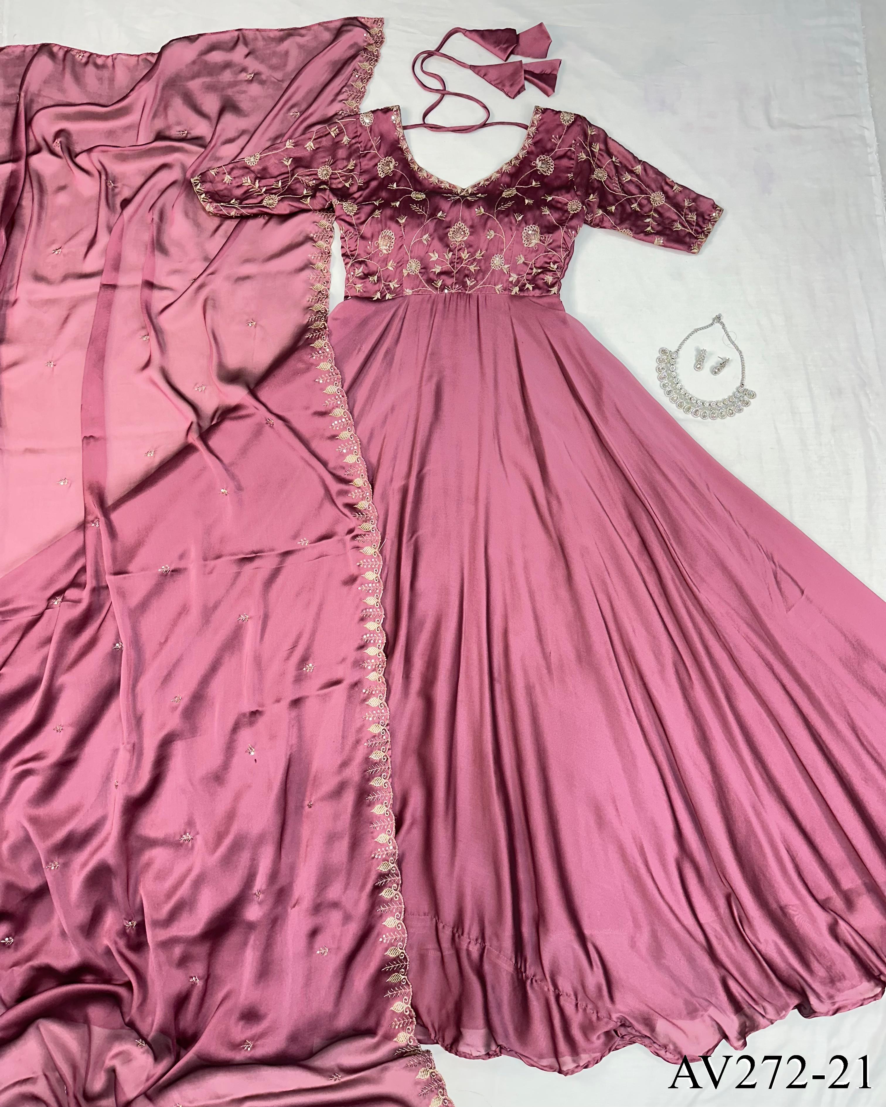 Premium Silk Gown with Embroidered Dupatta