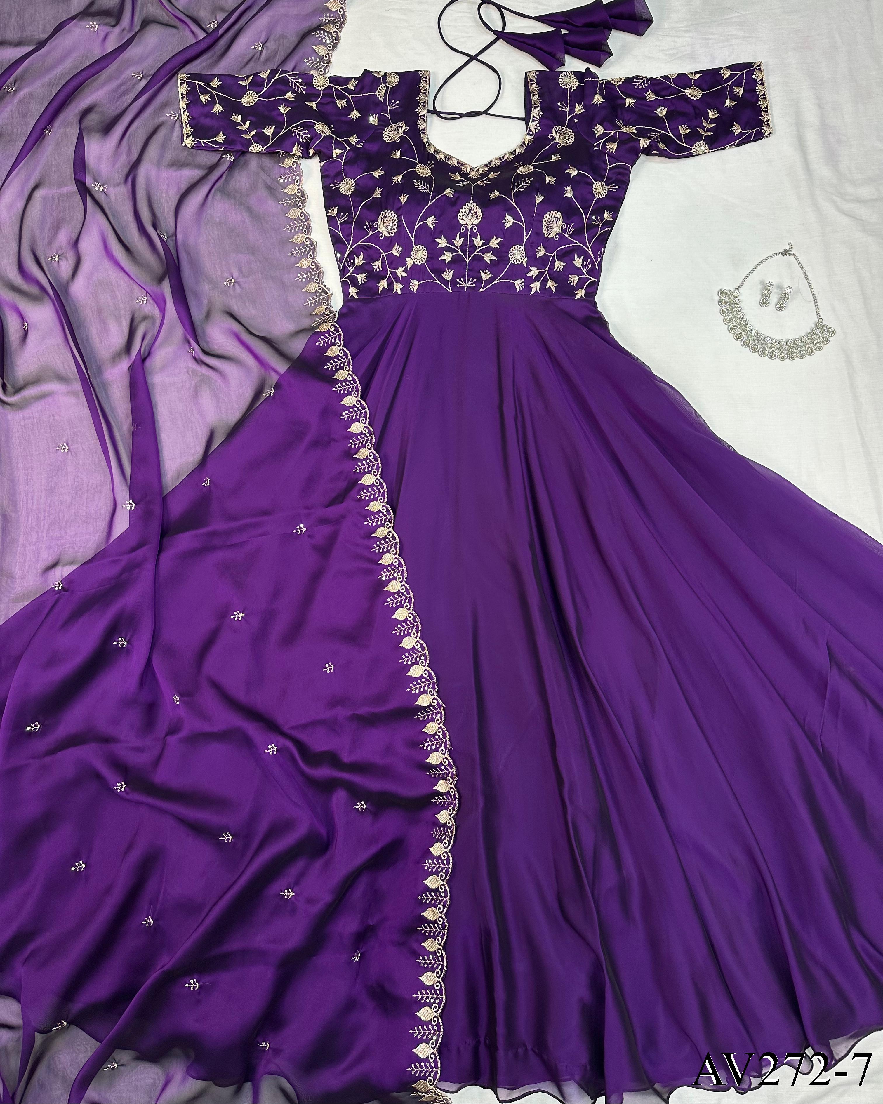 Premium Silk Gown with Embroidered Dupatta
