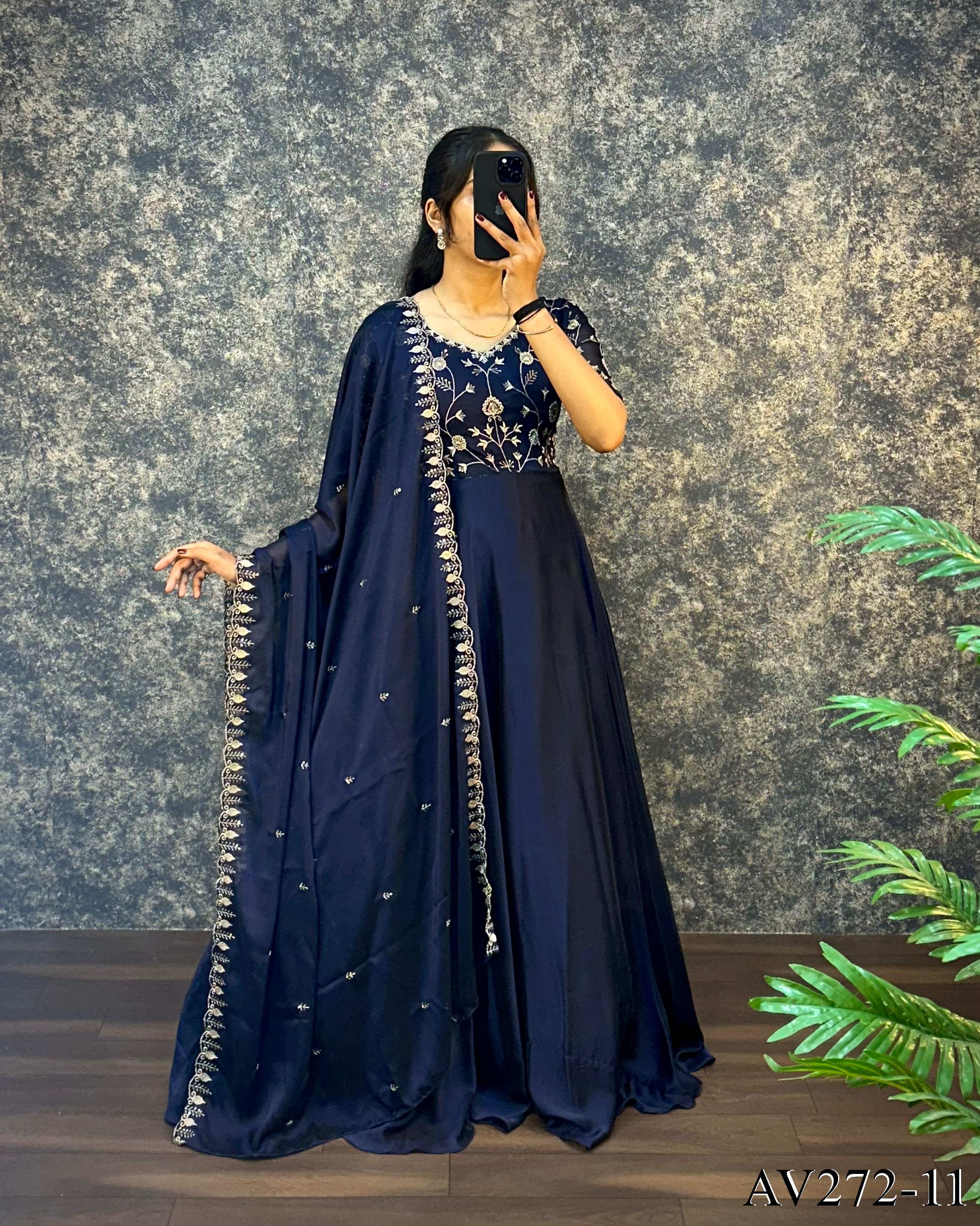 Premium Silk Gown with Embroidered Dupatta