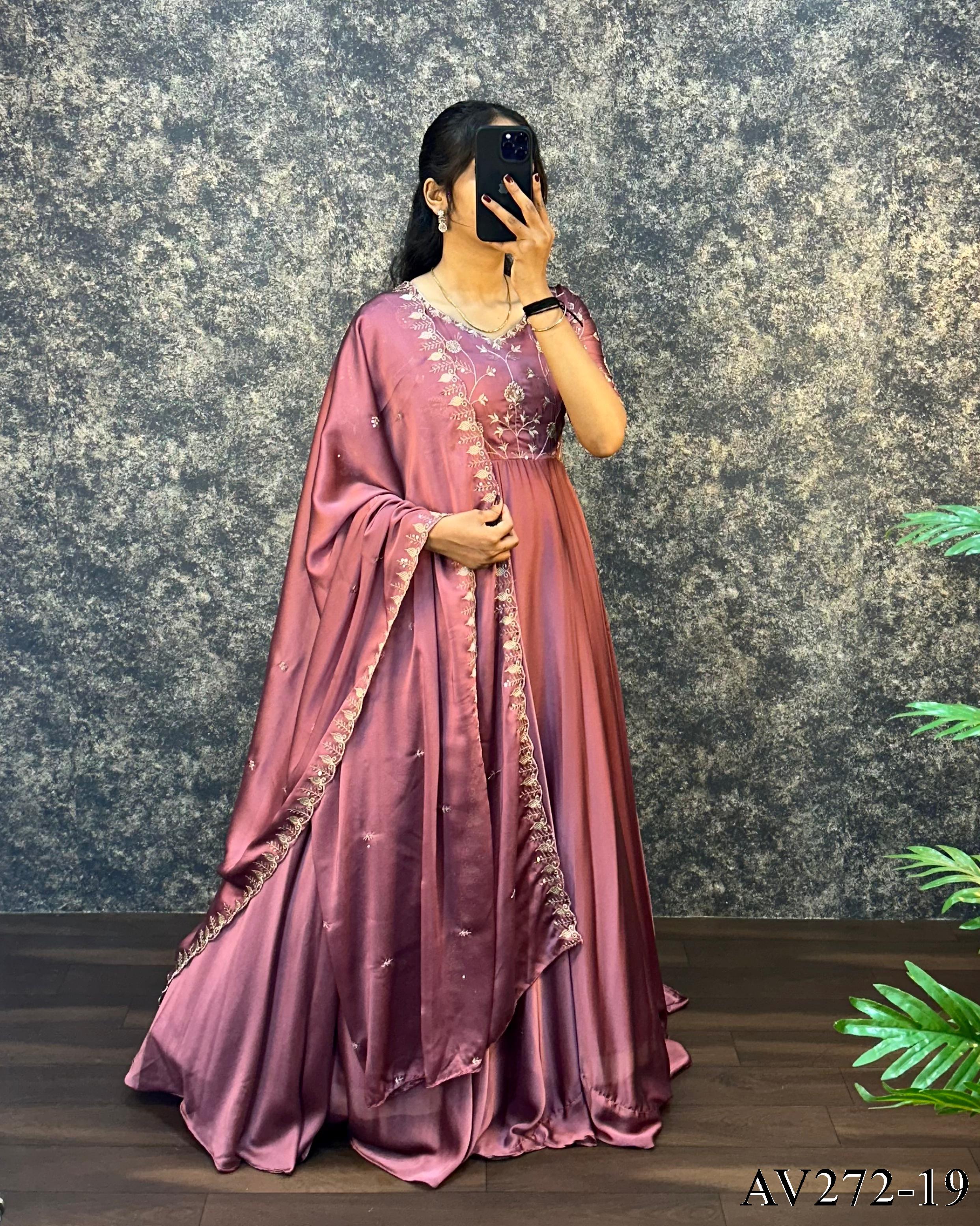 Premium Silk Gown with Embroidered Dupatta