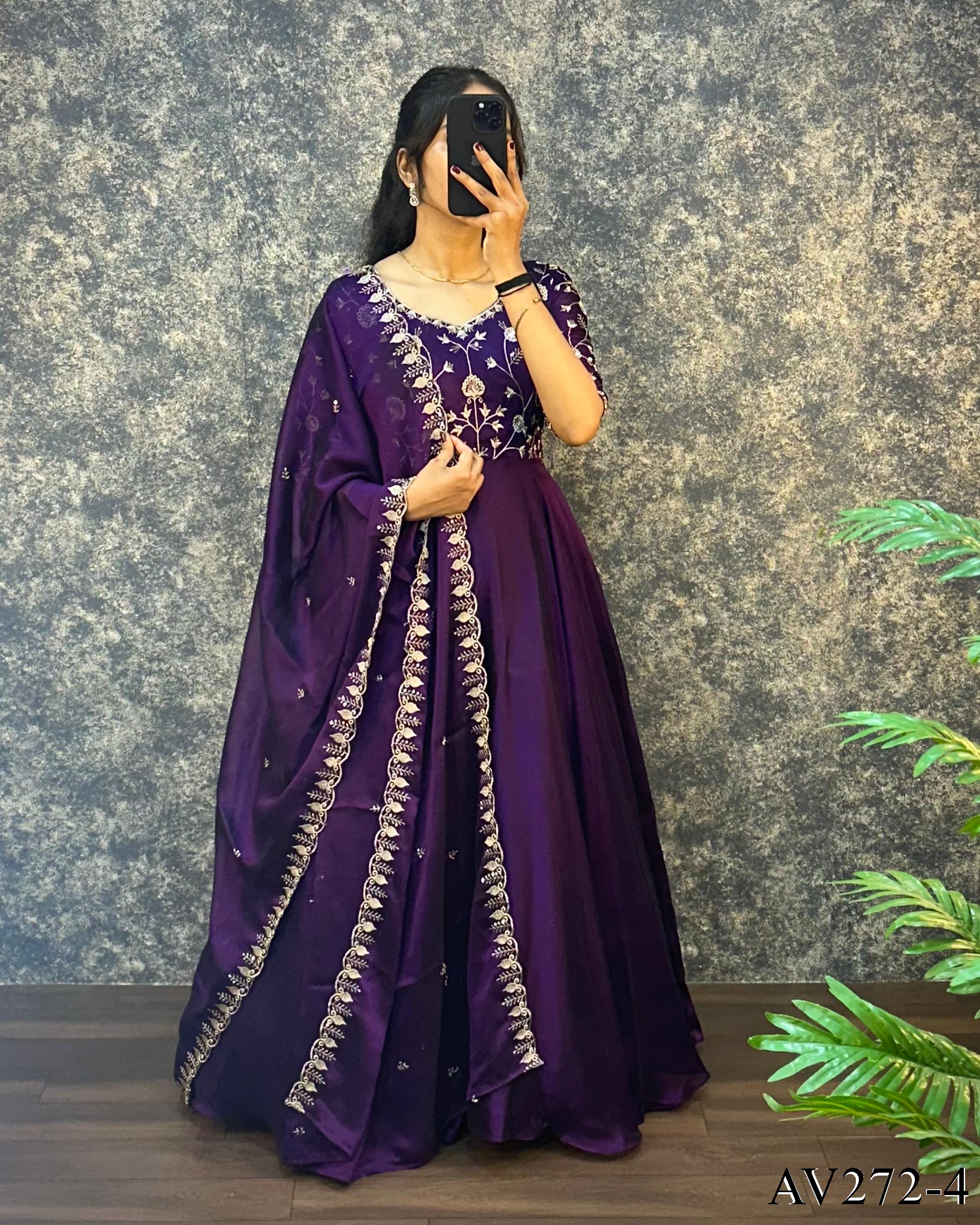 Premium Silk Gown with Embroidered Dupatta