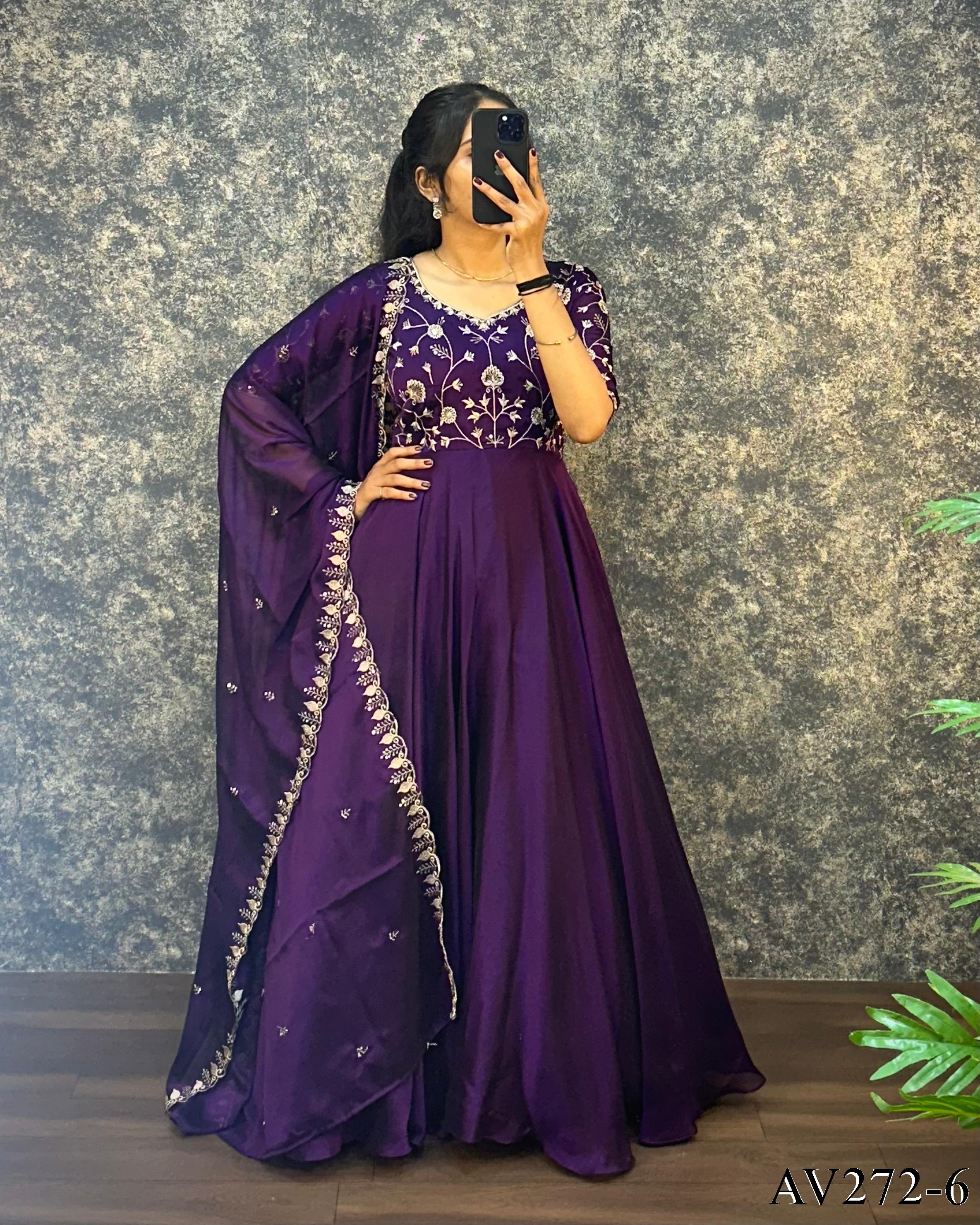 Premium Silk Gown with Embroidered Dupatta
