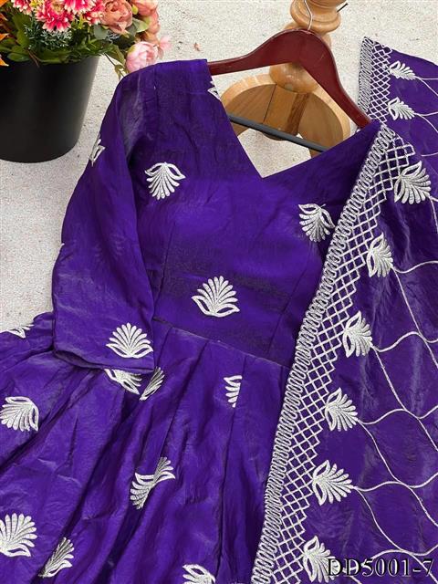 Purple Color Fendy Silk With Embroidery Work Gown