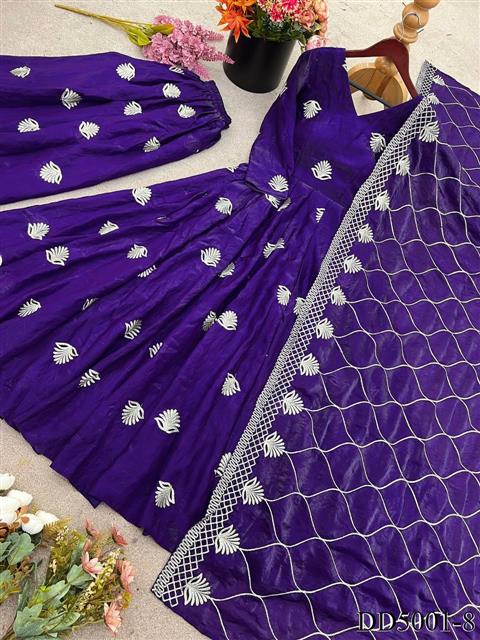Purple Color Fendy Silk With Embroidery Work Gown