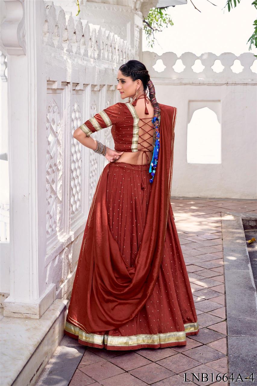 Pure Chanderi Weaving Work Embossed Design Lehenga