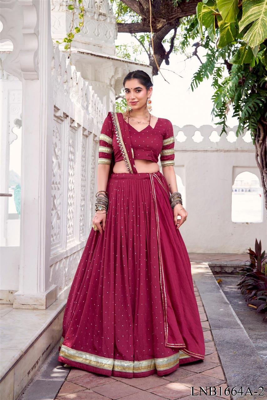 Pure Chanderi Weaving Work Embossed Design Lehenga
