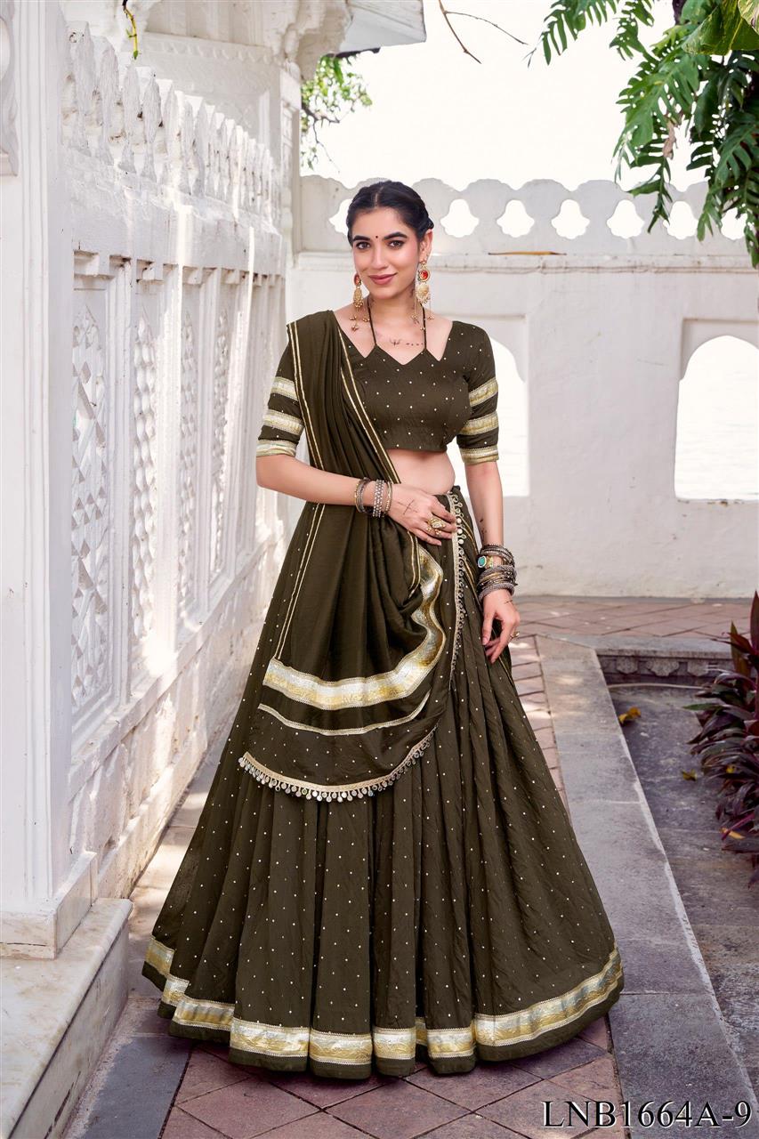 Pure Chanderi Weaving Work Embossed Design Lehenga