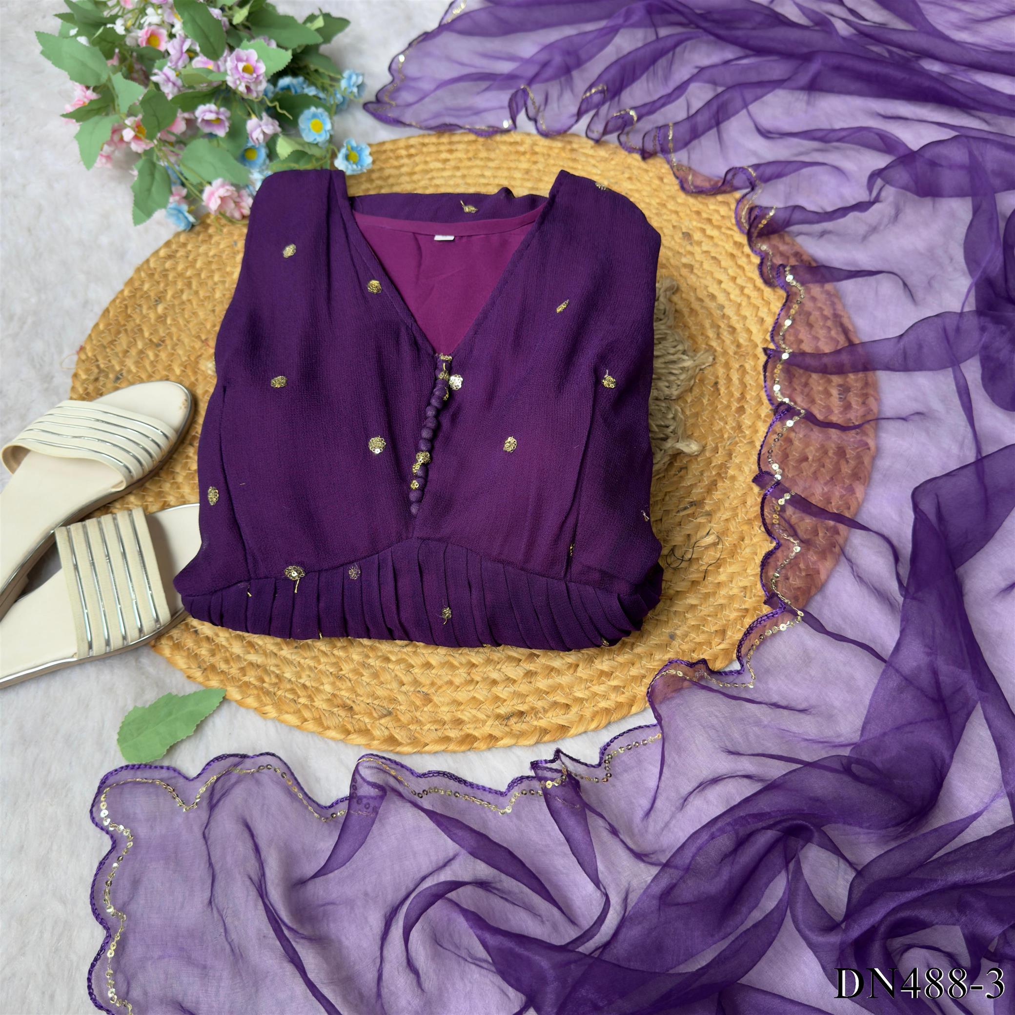 Purple Color Chanderi Silk With Sequience Work Gown