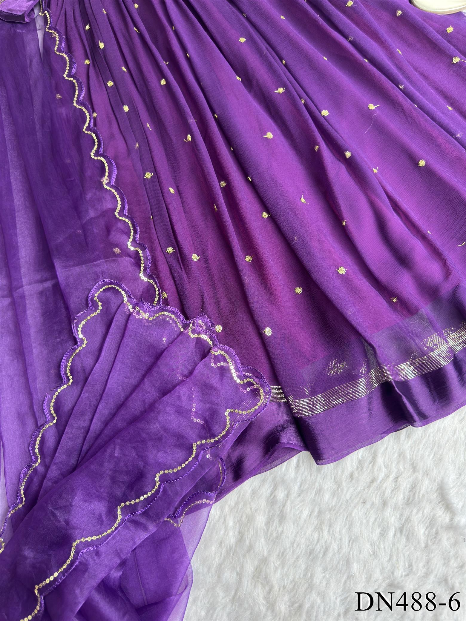 Purple Color Chanderi Silk With Sequience Work Gown