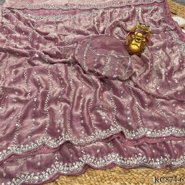 Space Silk With Original Beeds Work Saree