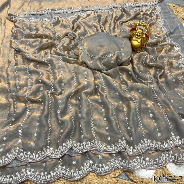Space Silk With Original Beeds Work Saree