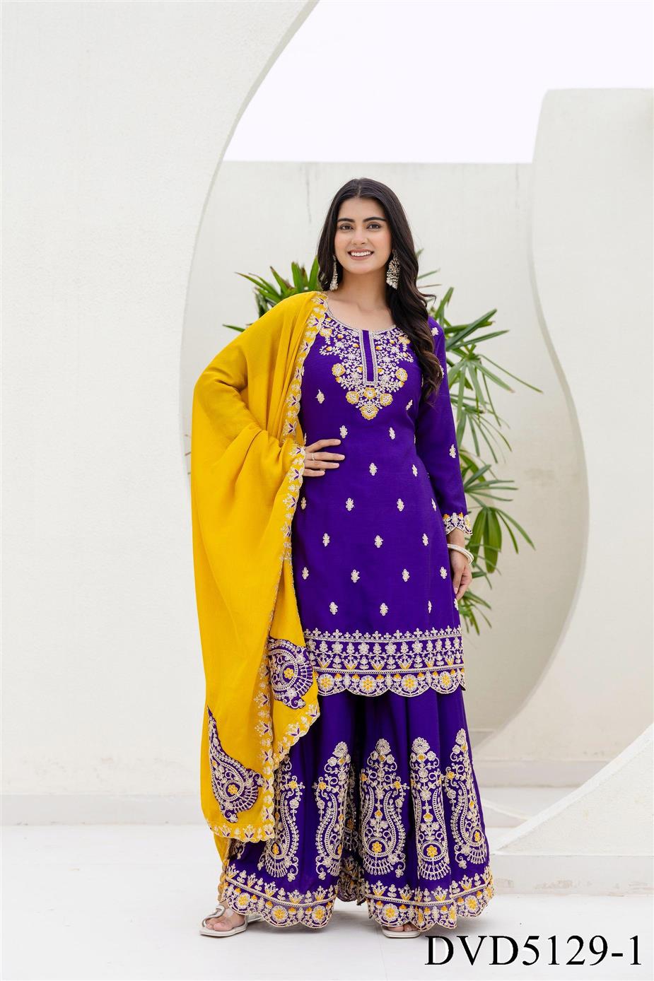 Beautifull Chinon With Embrodiery Work Top Sharara