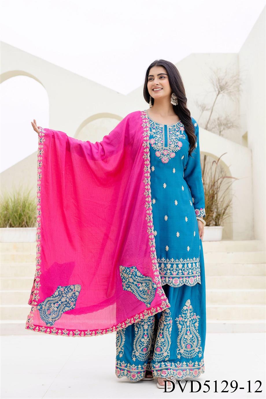 Beautifull Chinon With Embrodiery Work Top Sharara