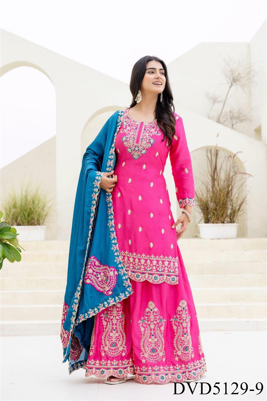 Beautifull Chinon With Embrodiery Work Top Sharara