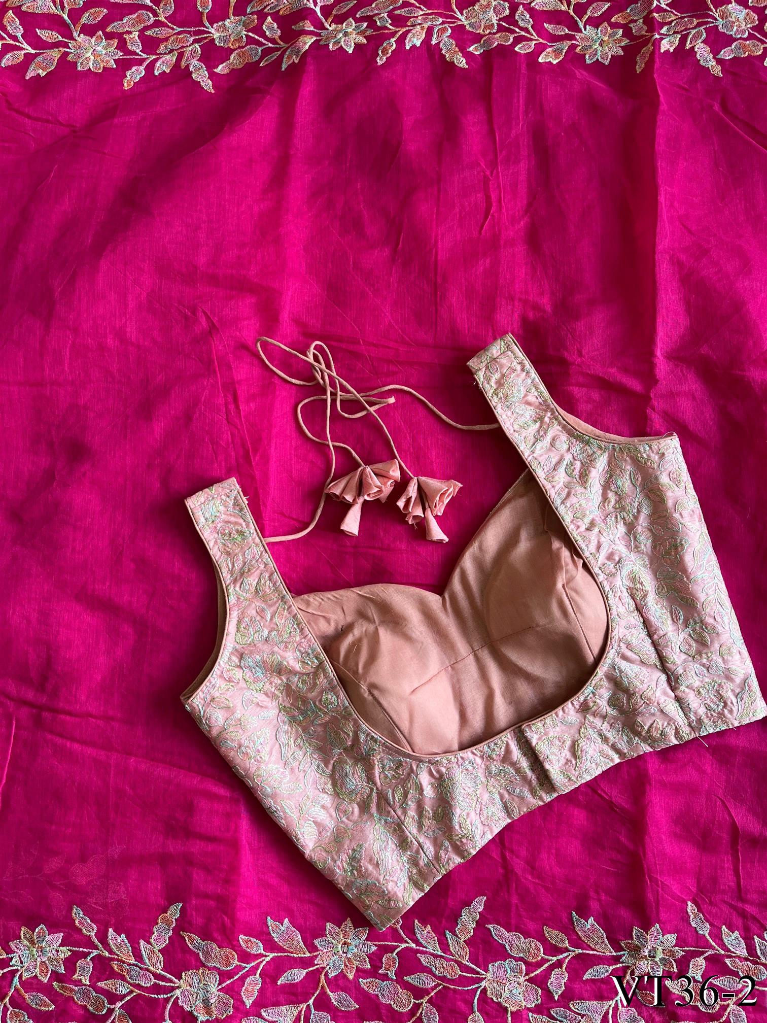 Rani Pink Color Premium Chanderi With Embroidery Work Saree