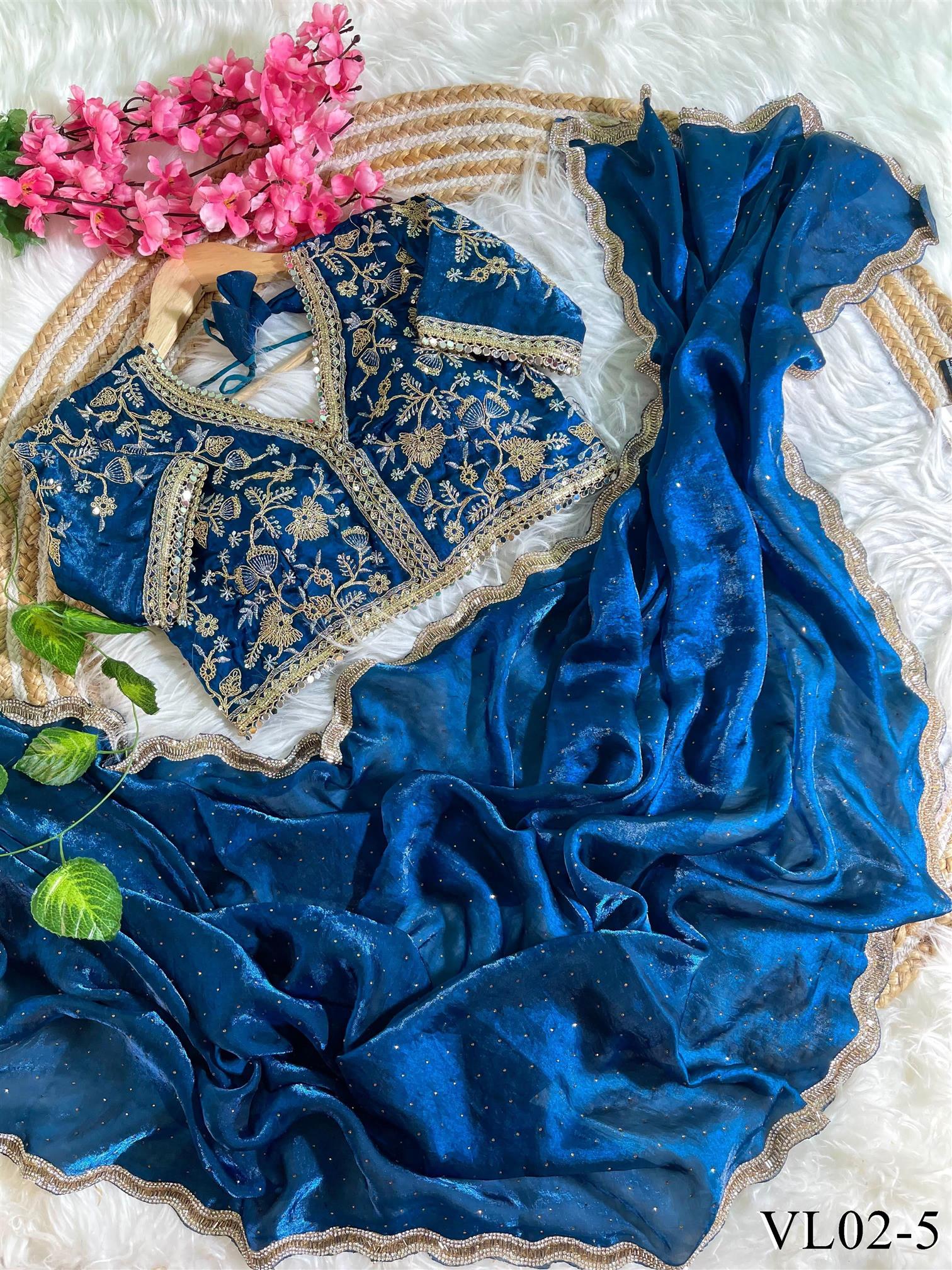 Pure Soft Fendy Silk With Hand Jharkhand Work Saree