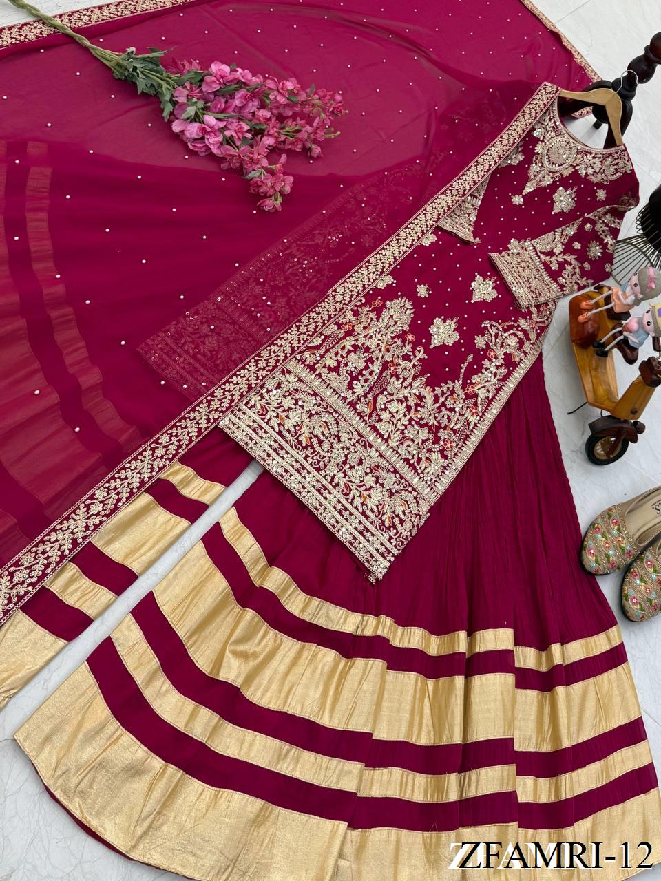 Beautifull Fox Georgette Codding Sequience Work Top Plazzo