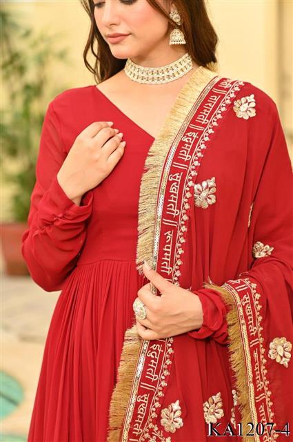 Red Color Faux Blooming Embroidery Zari Work Gown