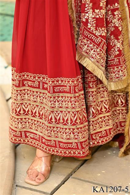 Red Color Faux Blooming Embroidery Zari Work Gown