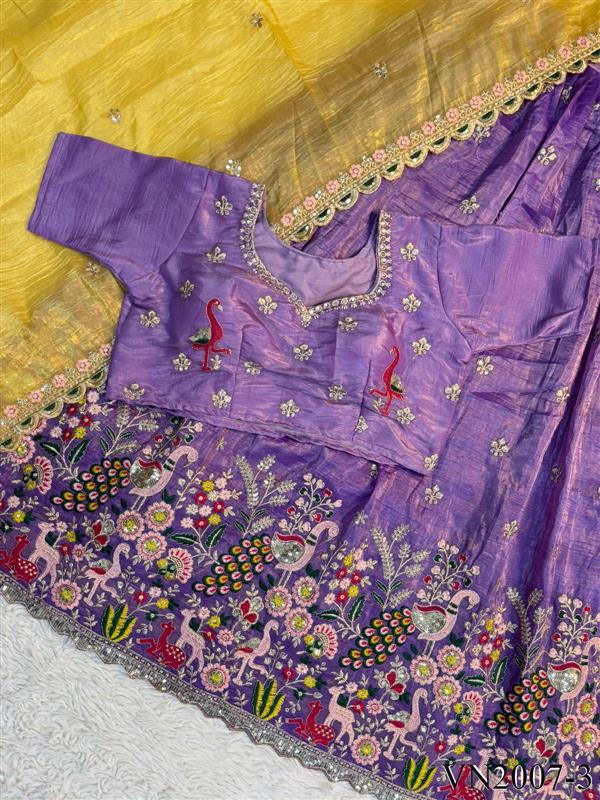 Pure Gold Crush Silk With Embroidery Sequience Work Lehennga