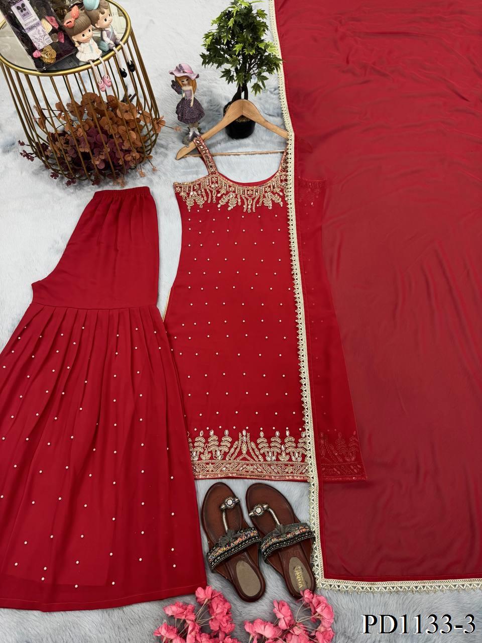 Beautifull Faux Georgette Hand Work Top Plazzo