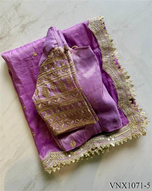 Tissue Silk With Embroidery Sequience Work Saree
