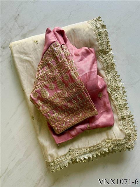 Tissue Silk With Embroidery Sequience Work Saree