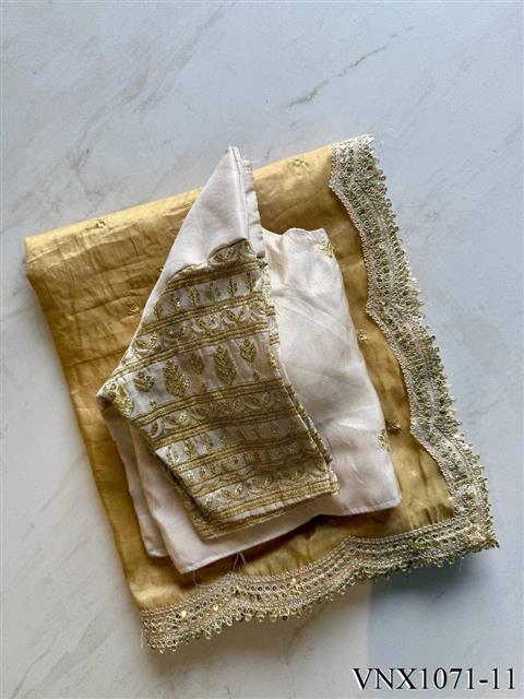 Tissue Silk With Embroidery Sequience Work Saree