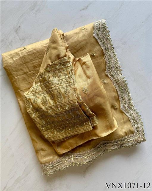 Tissue Silk With Embroidery Sequience Work Saree