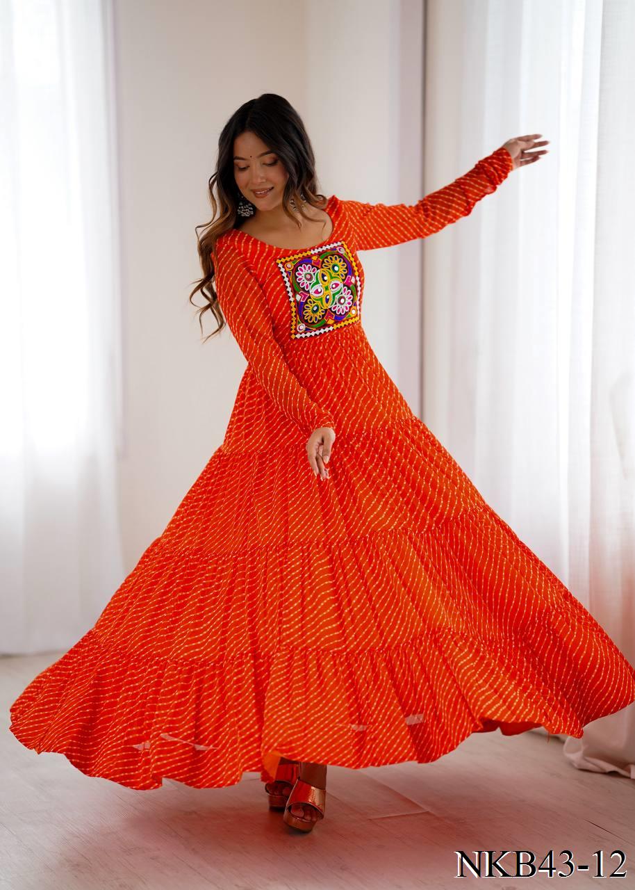 Navratri Special Latest Arrival Leheriya Print Ruffle Work Gown