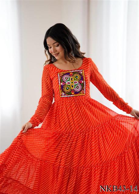 Navratri Special Latest Arrival Leheriya Print Ruffle Work Gown