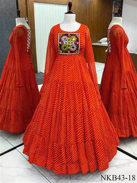 Navratri Special Latest Arrival Leheriya Print Ruffle Work Gown