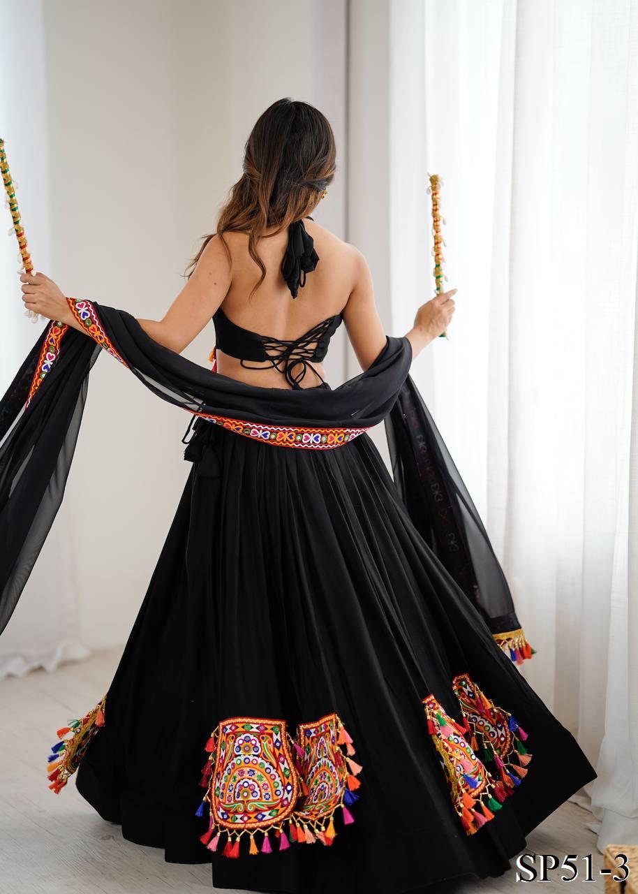 Black Color Heavy Reyon Fabric With Gamthi Work Lehenga Choli