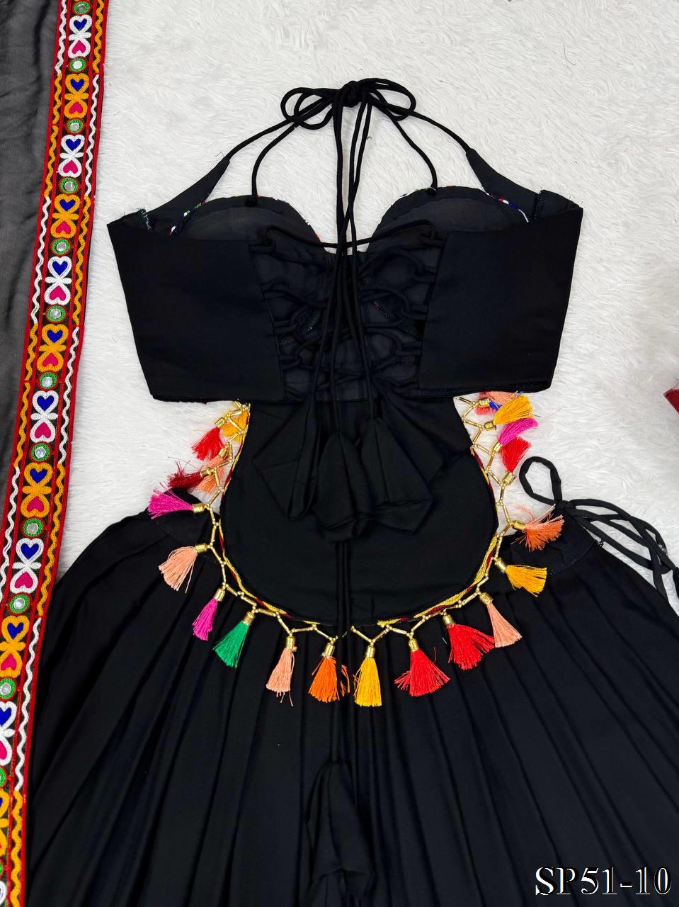 Black Color Heavy Reyon Fabric With Gamthi Work Lehenga Choli