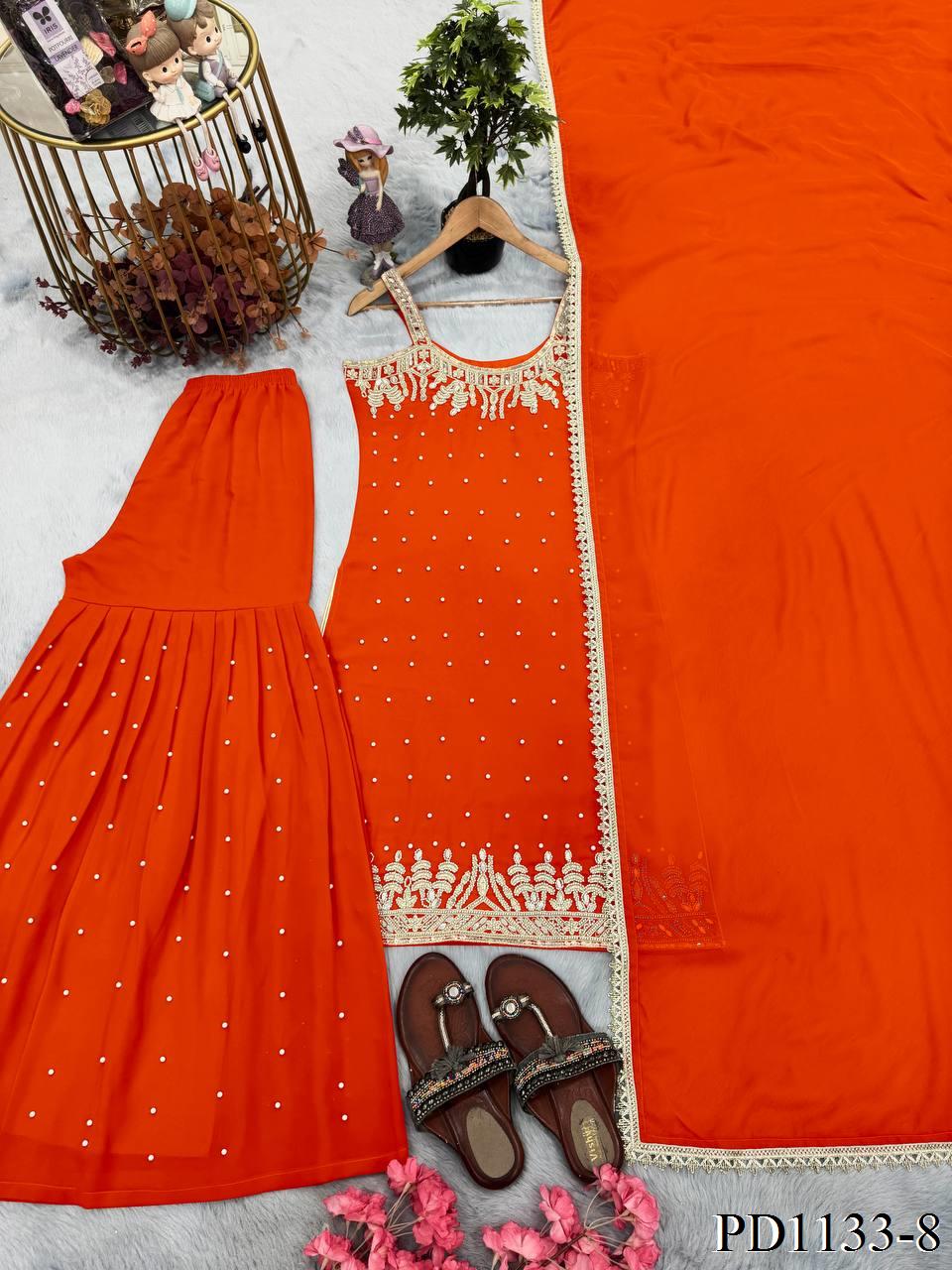 Beautifull Faux Georgette Hand Work Top Plazzo