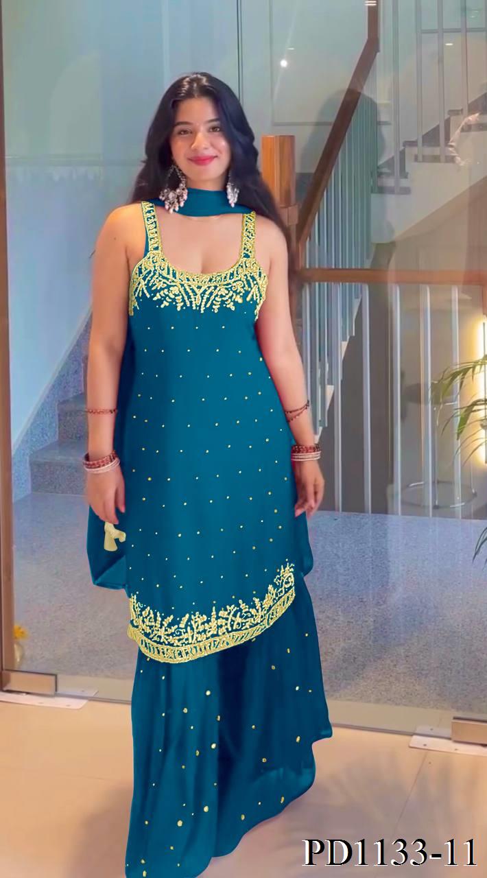 Beautifull Faux Georgette Hand Work Top Plazzo