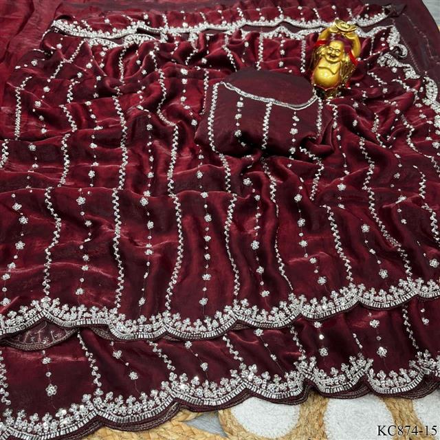 Space Silk With Original Beeds Work Saree
