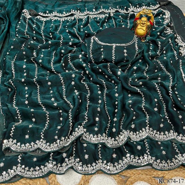 Space Silk With Original Beeds Work Saree