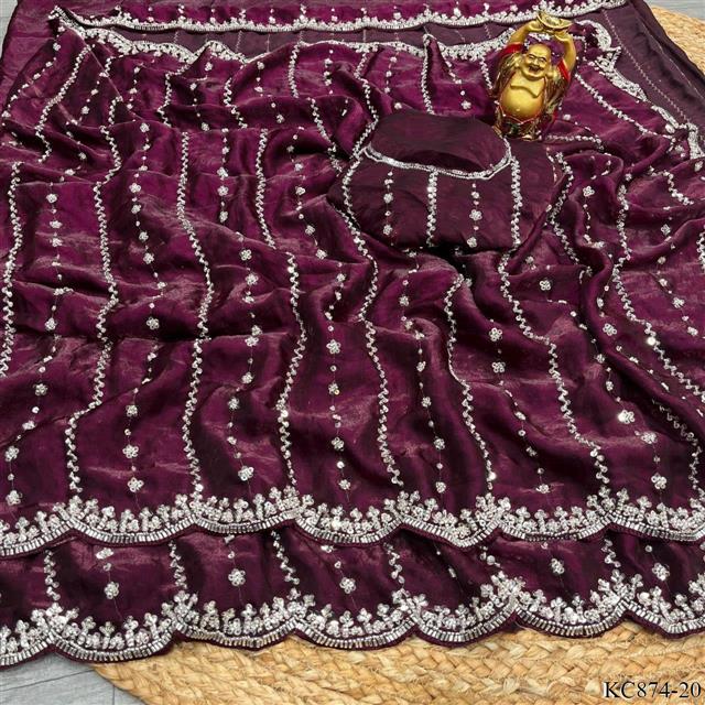 Space Silk With Original Beeds Work Saree