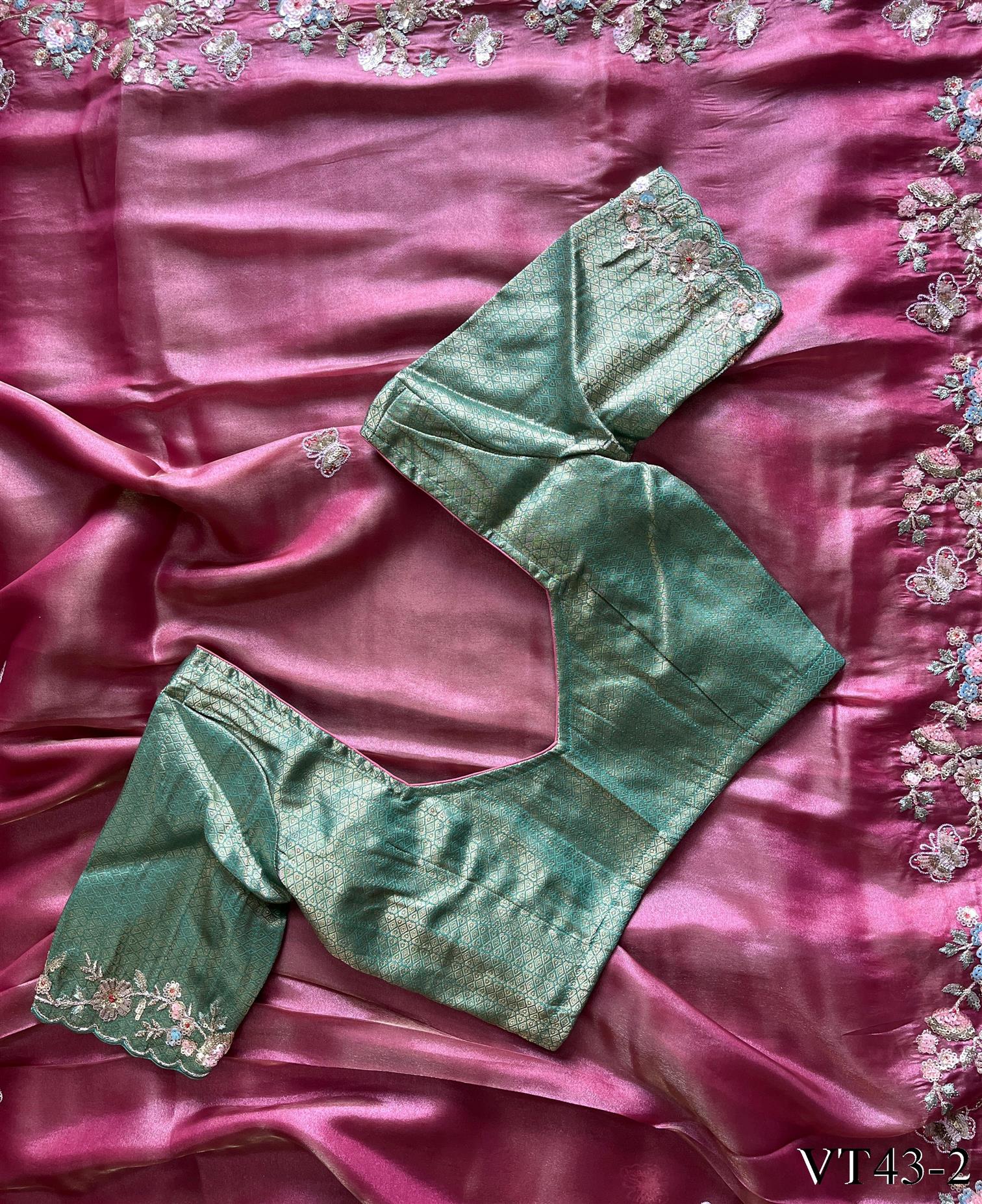 Pink Color Premium Tissue Silk With Butterfly Work Saree