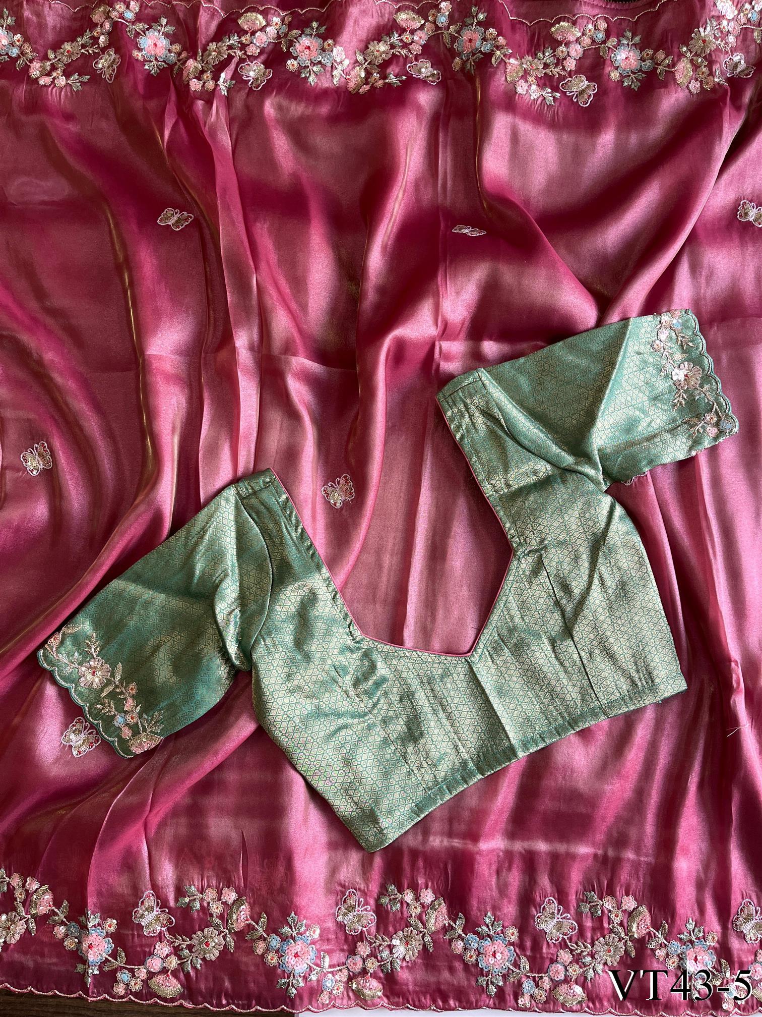 Pink Color Premium Tissue Silk With Butterfly Work Saree