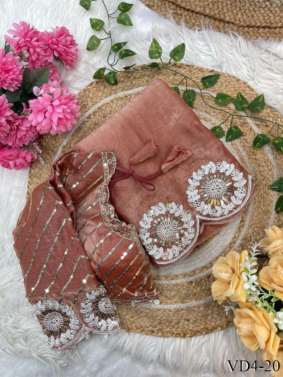 Pure Soft Chiffon Two Ton Embroidery Work Saree