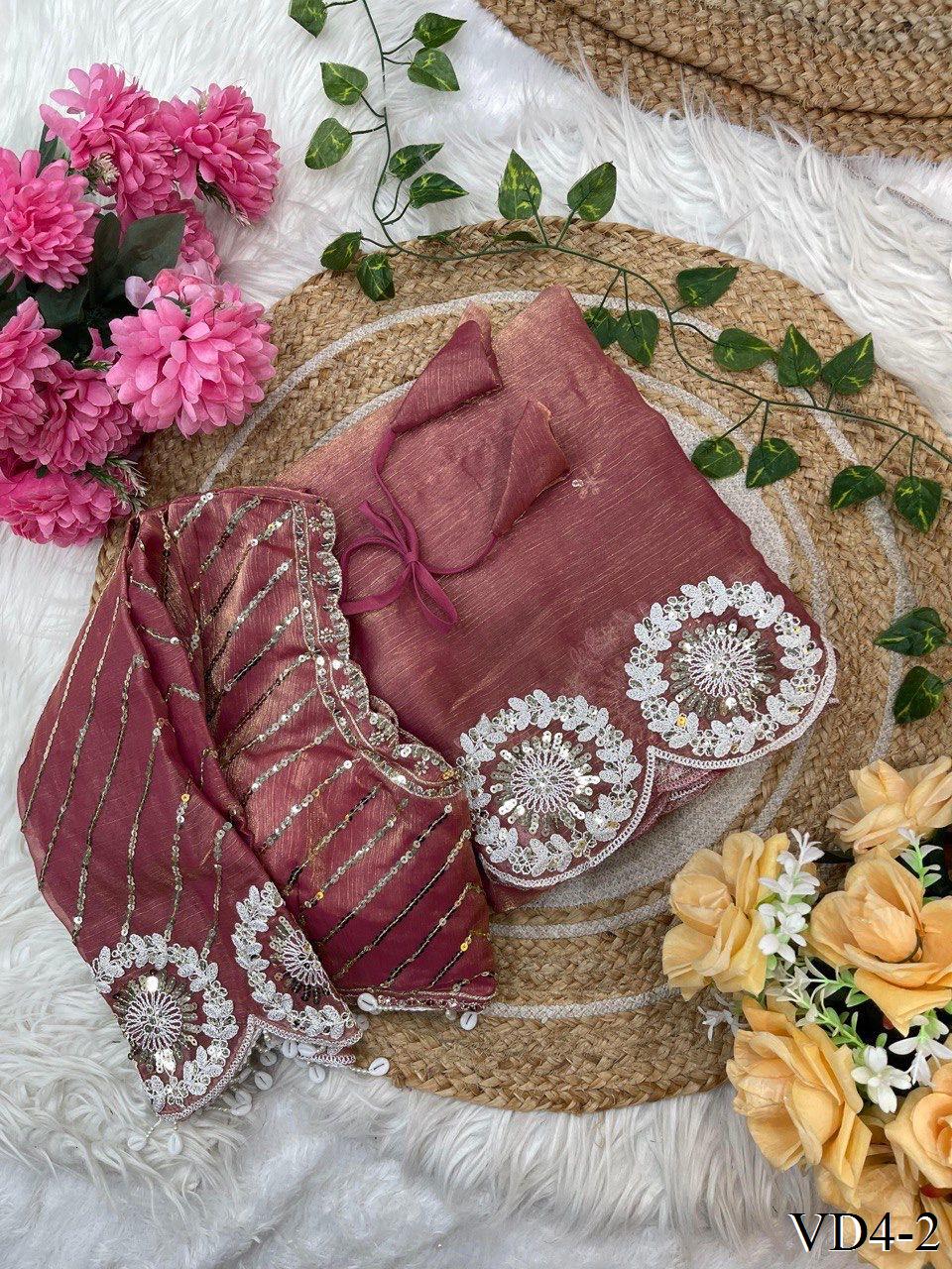 Pure Soft Chiffon Two Ton Embroidery Work Saree