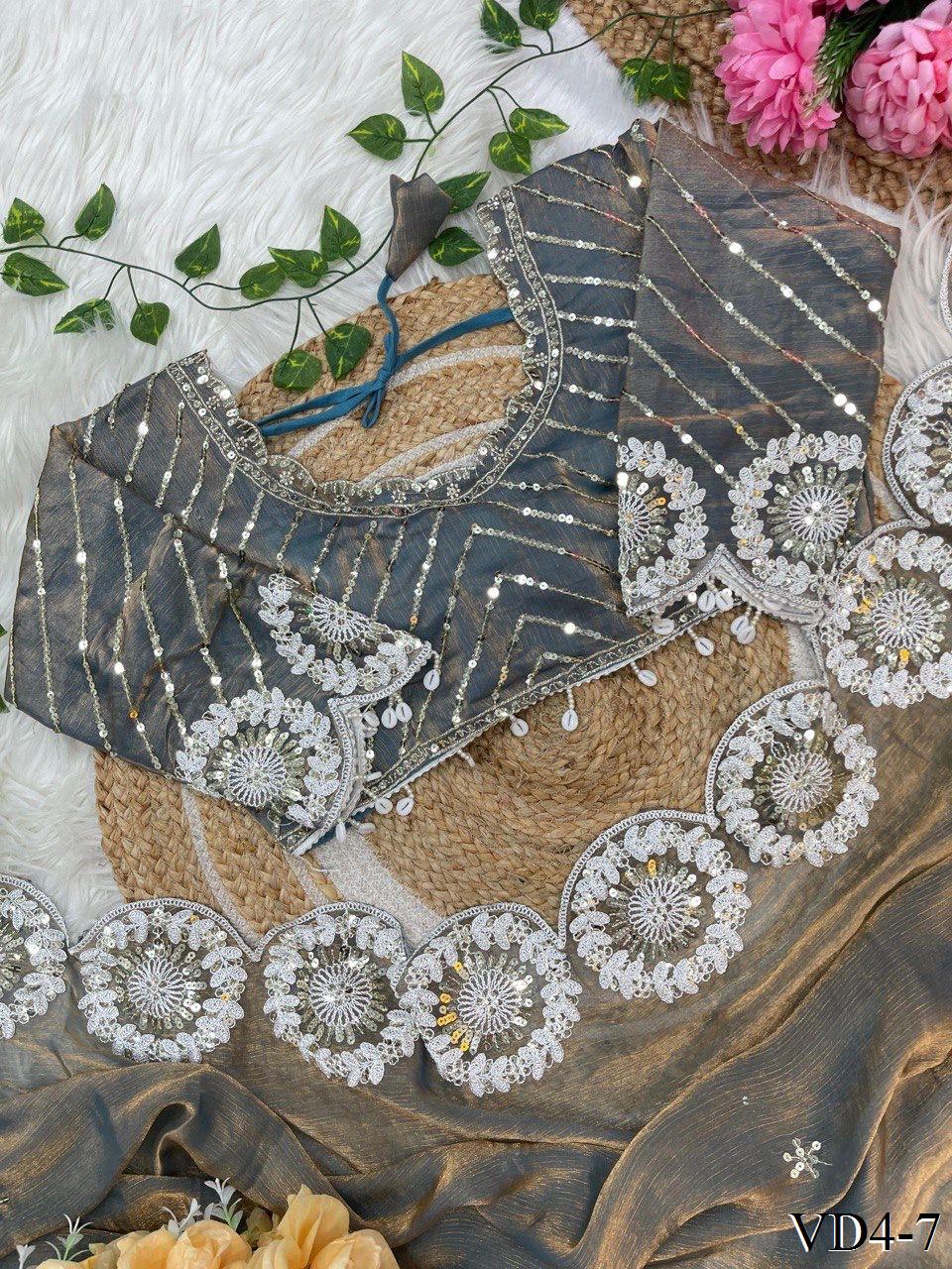Pure Soft Chiffon Two Ton Embroidery Work Saree