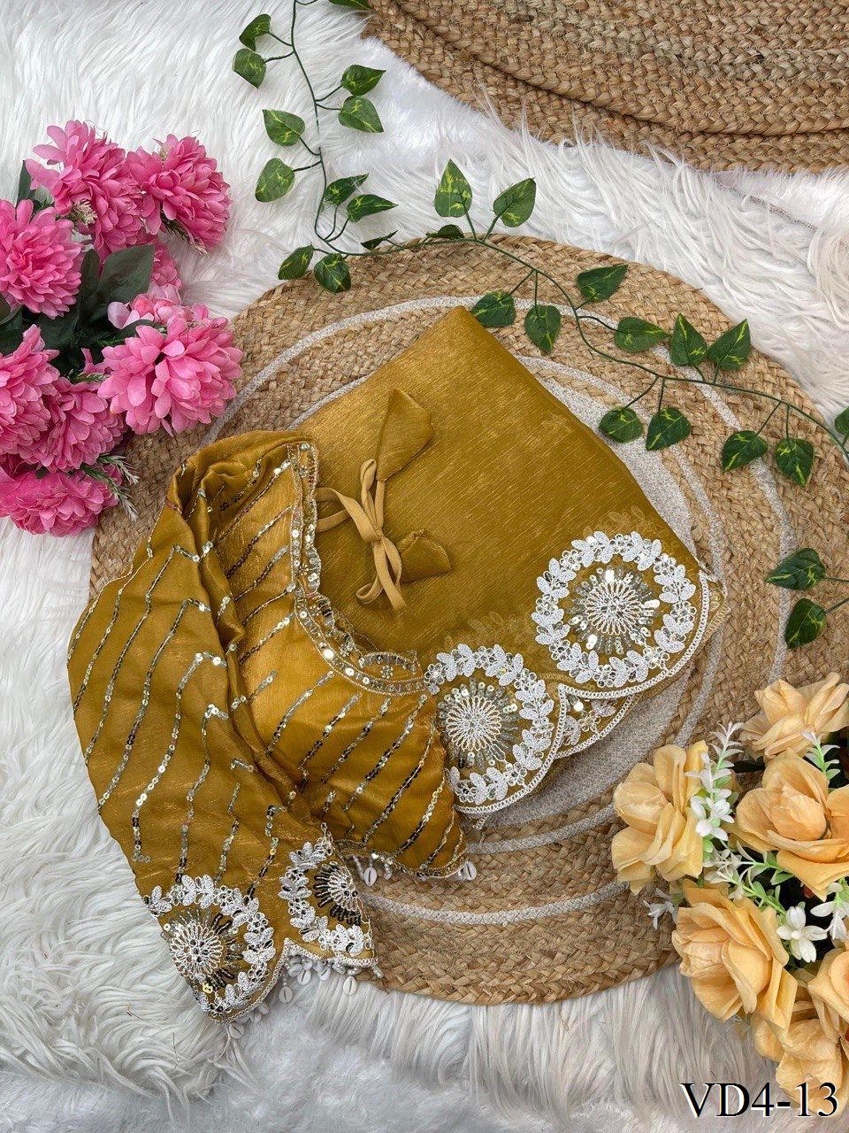 Pure Soft Chiffon Two Ton Embroidery Work Saree