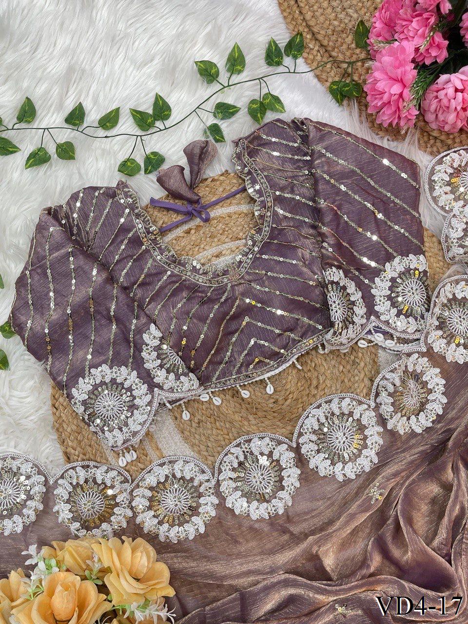 Pure Soft Chiffon Two Ton Embroidery Work Saree